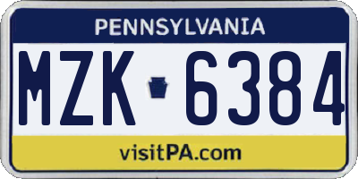 PA license plate MZK6384