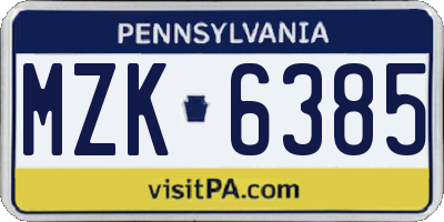 PA license plate MZK6385