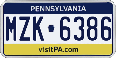 PA license plate MZK6386