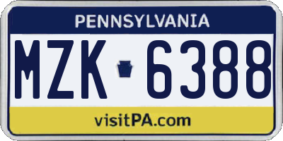 PA license plate MZK6388