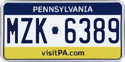 PA license plate MZK6389