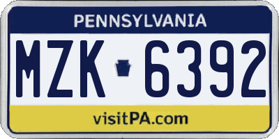 PA license plate MZK6392