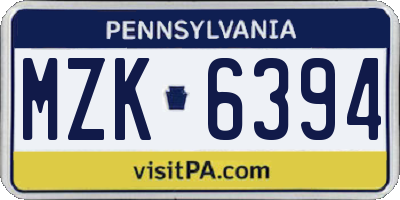 PA license plate MZK6394