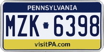 PA license plate MZK6398