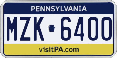 PA license plate MZK6400