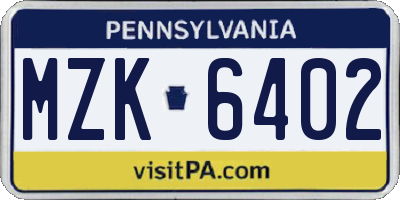 PA license plate MZK6402