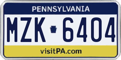 PA license plate MZK6404