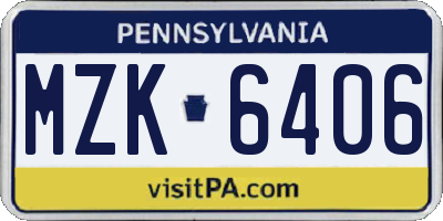 PA license plate MZK6406