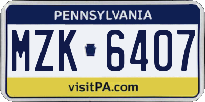 PA license plate MZK6407