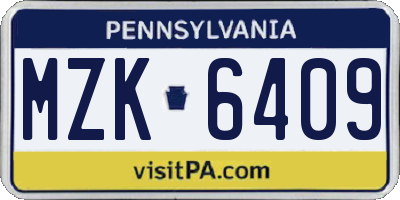 PA license plate MZK6409