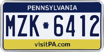 PA license plate MZK6412