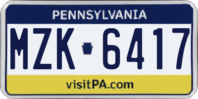 PA license plate MZK6417