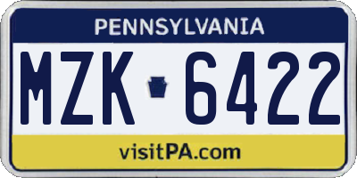 PA license plate MZK6422