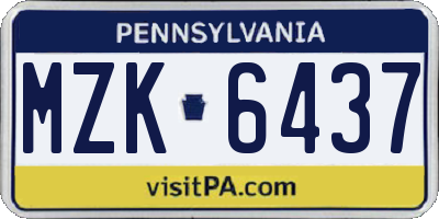 PA license plate MZK6437