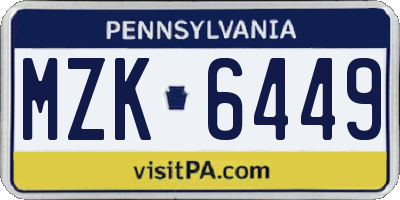 PA license plate MZK6449
