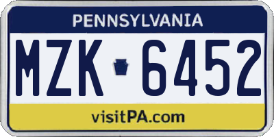 PA license plate MZK6452