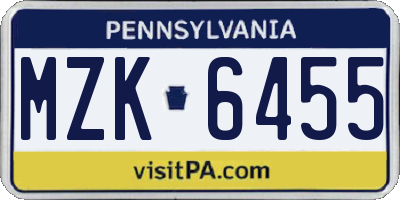 PA license plate MZK6455