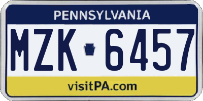 PA license plate MZK6457