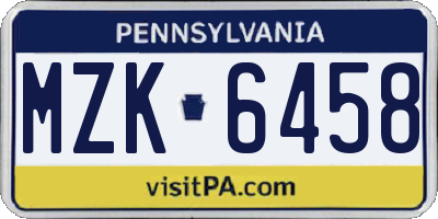 PA license plate MZK6458