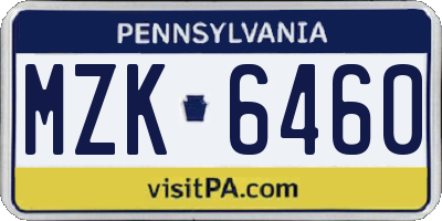 PA license plate MZK6460