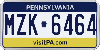 PA license plate MZK6464