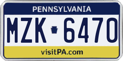 PA license plate MZK6470