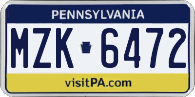 PA license plate MZK6472