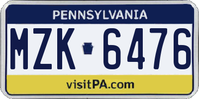 PA license plate MZK6476