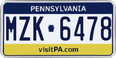 PA license plate MZK6478