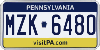 PA license plate MZK6480