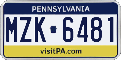 PA license plate MZK6481