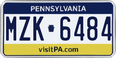 PA license plate MZK6484