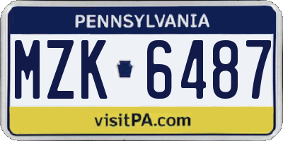 PA license plate MZK6487