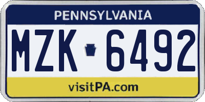 PA license plate MZK6492