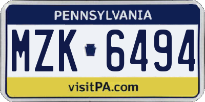 PA license plate MZK6494