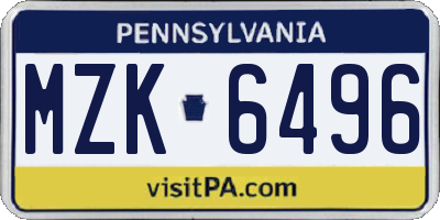 PA license plate MZK6496