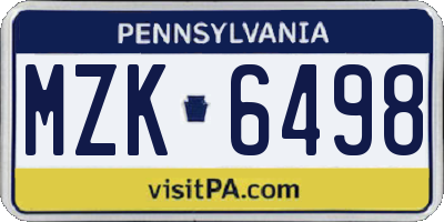 PA license plate MZK6498