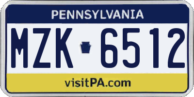 PA license plate MZK6512