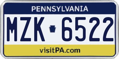PA license plate MZK6522