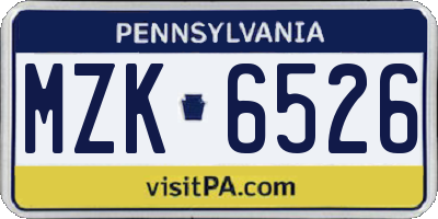 PA license plate MZK6526