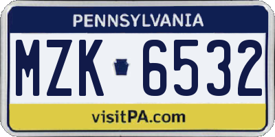 PA license plate MZK6532