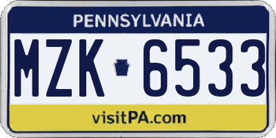 PA license plate MZK6533
