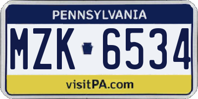 PA license plate MZK6534
