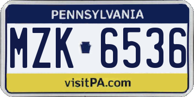 PA license plate MZK6536