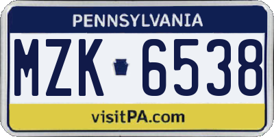 PA license plate MZK6538