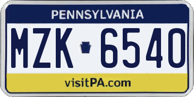 PA license plate MZK6540