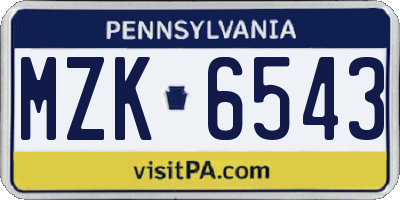 PA license plate MZK6543