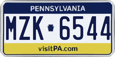 PA license plate MZK6544