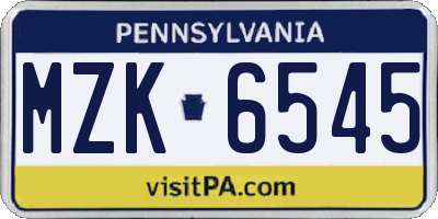 PA license plate MZK6545