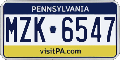PA license plate MZK6547